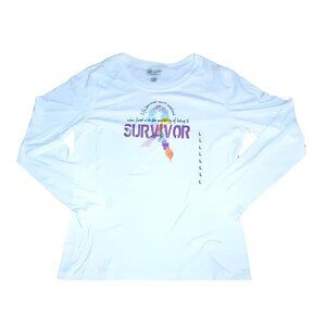 NWT White Cancer Survivor Strength Rainbow Ribbon Long Sleeve Tee T-Shirt Top L